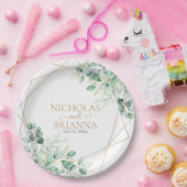 Elegant Greenery Eucalyptus Gold Geometric Wedding Papieren Bordje (Feest)