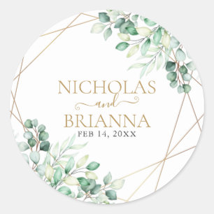 Elegant Greenery Eucalyptus Gold Geometric Wedding Ronde Sticker