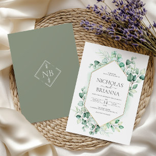 Elegant Greenery Eucalyptus Gold Rustic Wedding Kaart
