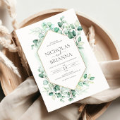 Elegant Greenery Eucalyptus Gold Rustic Wedding Kaart