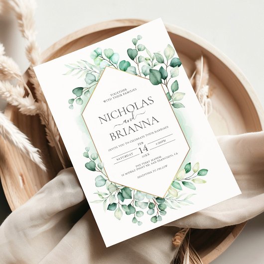 Elegant Greenery Eucalyptus Gold Rustic Wedding Kaart