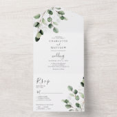 Elegant Greenery Eucalyptus Gold Wedding All In One Uitnodiging (Binnen)