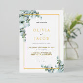 Elegant Greenery Eucalyptus Gold Wedding Folie Uitnodiging
