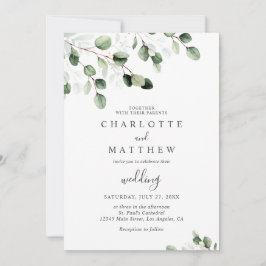 Elegant Greenery Eucalyptus Gold Wedding Kaart