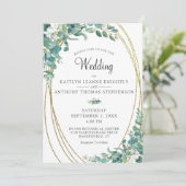 Elegant Greenery Eucalyptus Gold Wedding Kaart (Staand voorkant)