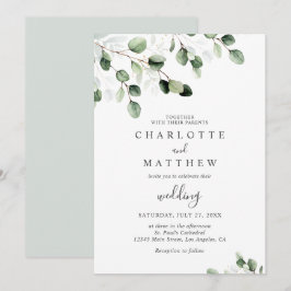 Elegant Greenery Eucalyptus Gold Wedding Kaart