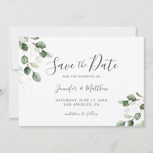 Elegant Greenery Eucalyptus Gold Wedding Save The Date (Voorkant)