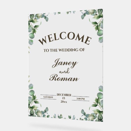 Elegant Greenery Eucalyptus Leaves Rustic Wedding Acryl Bord (Hoek)