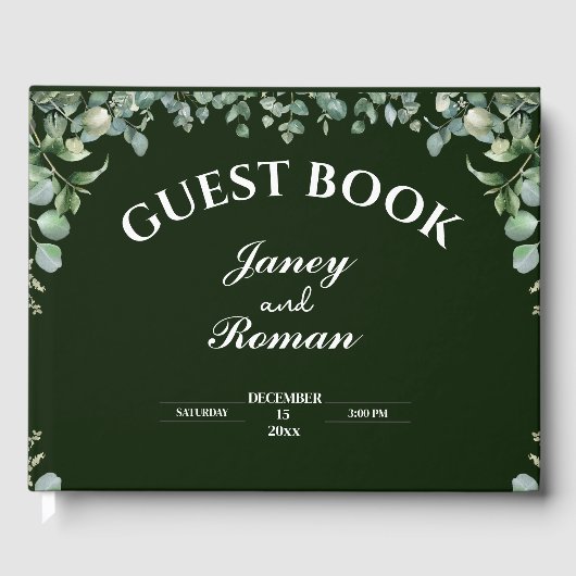 Elegant Greenery Eucalyptus Leaves Rustic Wedding Gastenboek (Voorkant)