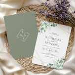 Elegant Greenery Eucalyptus Leaves Rustic Wedding Kaart<br><div class="desc">Elegant Greenery Eucalyptus laat een uitnodigende uitnodiging tot weddenschappen horen. Monogram aan de achterkant ontworpen.</div>
