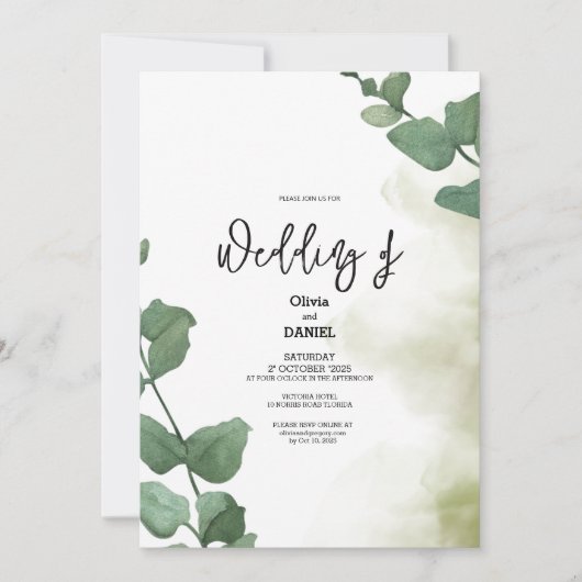 Elegant Greenery Eucalyptus Leaves Rustic Wedding Kaart (Voorkant)