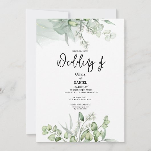 Elegant Greenery Eucalyptus Leaves Rustic Wedding Kaart (Voorkant)