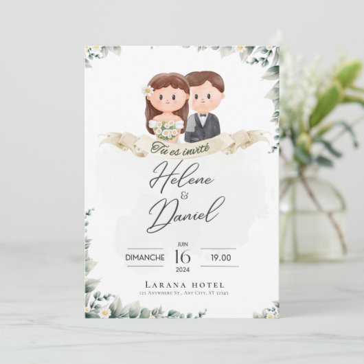 Elegant Greenery Eucalyptus Leaves Rustic Wedding Kaart (Staand voorkant)