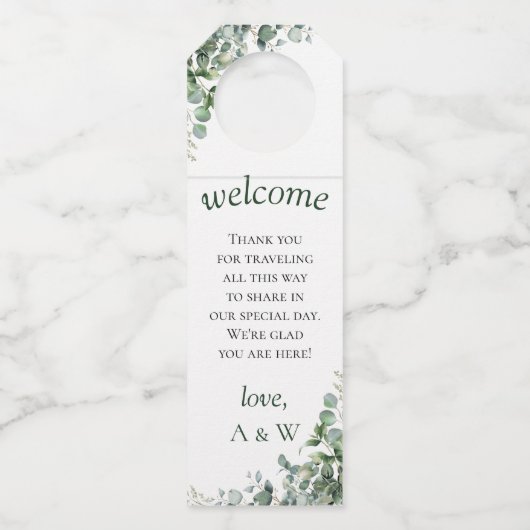 Elegant Greenery Eucalyptus Leaves Wedding Flessenhanger (Voorkant)