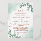 Elegant Greenery Eucalyptus Leaves Wedding Folie Uitnodiging (Voorkant)