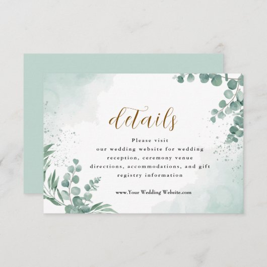 Elegant Greenery Eucalyptus Leaves Wedding Informatiekaartje (Voorkant / Achterkant)
