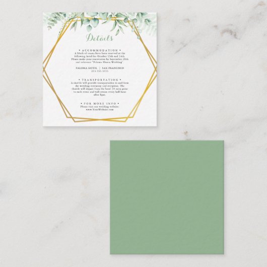 Elegant Greenery Eucalyptus Leaves Wedding Informatiekaartje (Voorkant / Achterkant)