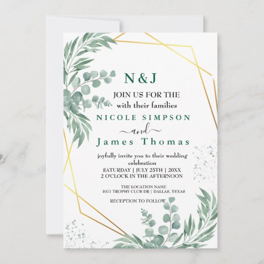 Elegant Greenery Eucalyptus Leaves Wedding Kaart (Voorkant)