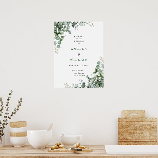 Elegant Greenery Eucalyptus Leaves Wedding Poster (Keuken)