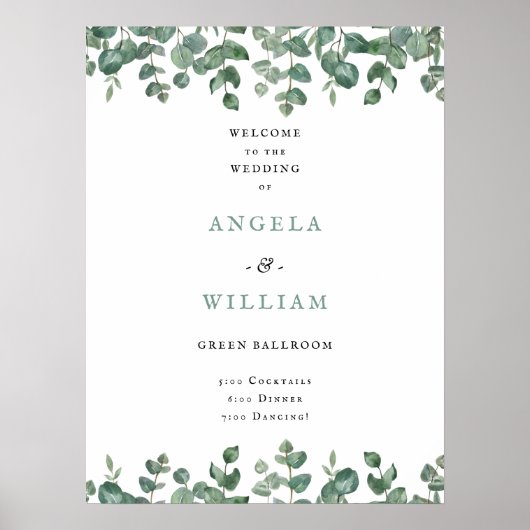 Elegant Greenery Eucalyptus Leaves Wedding Poster (Voorkant)