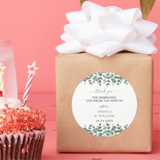Elegant Greenery Eucalyptus Leaves Wedding Ronde Sticker (Feest)