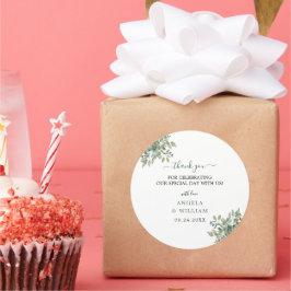 Elegant Greenery Eucalyptus Leaves Wedding Ronde Sticker