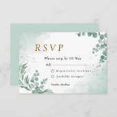 Elegant Greenery Eucalyptus Leaves Wedding RSVP Kaartje (Voorkant / Achterkant)
