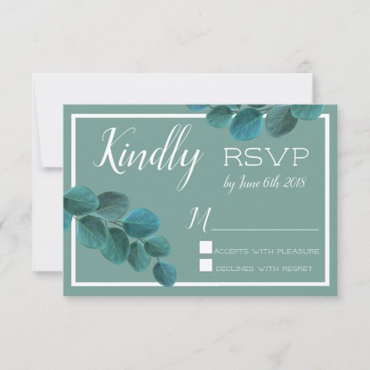 Elegant Greenery | Eucalyptus Leaves Wedding RSVP Kaartje (Voorkant)