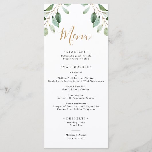 Elegant Greenery Eucalyptus Menu (Voorkant)