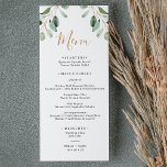 Elegant Greenery Eucalyptus Menu<br><div class="desc">Dit aanpasbare menu is ontworpen om te coördineren met ons Moody Greenery bruiloft collectie en bevat waterverf groene eucalyptusbladeren. Om geavanceerde veranderingen aan te brengen,  ga naar "klik om verder"optie aan te passen onder Personaliseer deze sjabloon.</div>