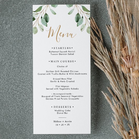Elegant Greenery Eucalyptus Menu