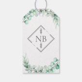Elegant Greenery Eucalyptus Monogram Weddenschap Cadeaulabel (Achterkant)