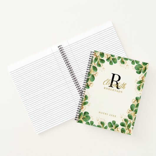 Elegant Greenery Eucalyptus Monogrammed Notitieboek (Binnen)