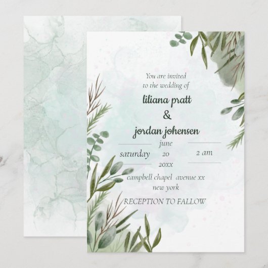 Elegant Greenery Eucalyptus Moss Sages Invitation Kaart (Voorkant / Achterkant)