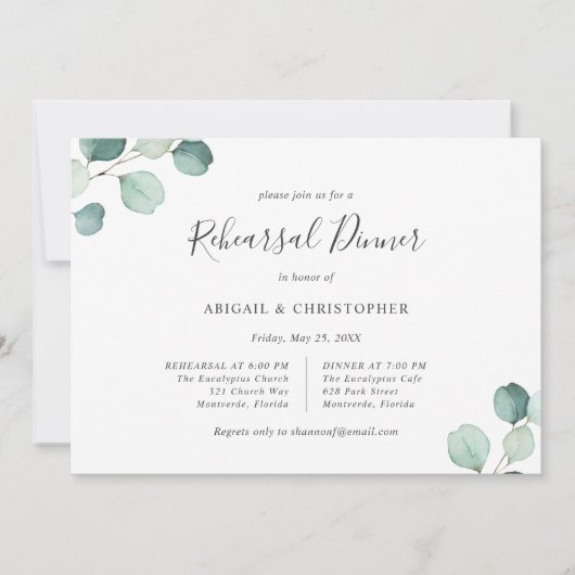 Elegant Greenery Eucalyptus Rehearsal Dinner Kaart (Voorkant)