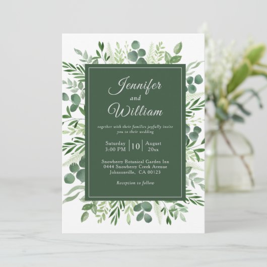 Elegant Greenery Eucalyptus Rustic Wedding Kaart (Staand voorkant)