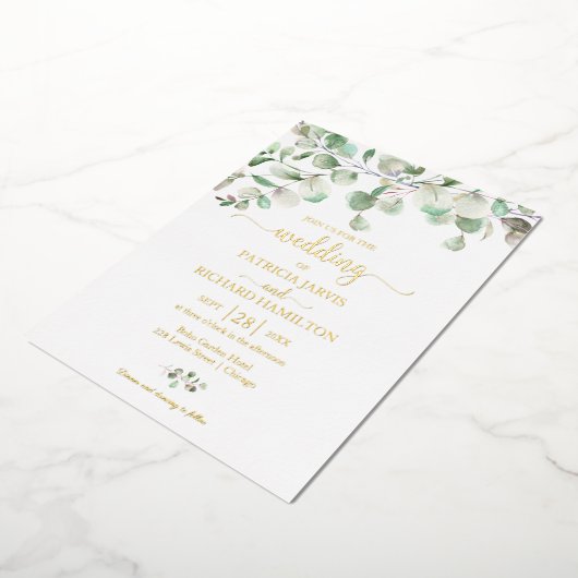 Elegant Greenery Eucalyptus Waterverf Wedding Folie Uitnodiging (Gedraaid)