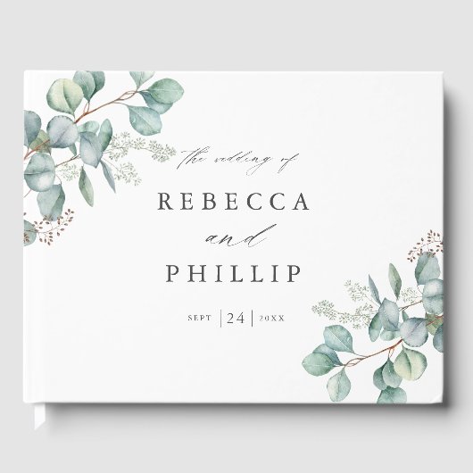 Elegant Greenery Eucalyptus Waterverf Wedding Gastenboek (Voorkant)