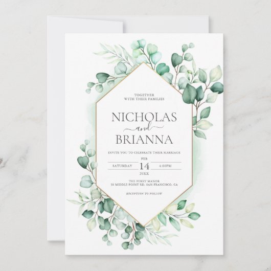 Elegant Greenery Eucalyptus Waterverf Wedding Kaart (Voorkant)