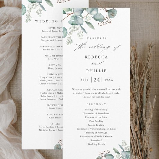 Elegant Greenery Eucalyptus Waterverf Wedding Programmakaart