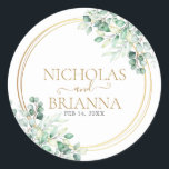 Elegant Greenery Eucalyptus Waterverf Wedding Ronde Sticker<br><div class="desc">Elegant Greenery Eucalyptus Waterverf Wedding Classic Round Sticker. Met waterverf eucalyptusbladeren en een gouden ronde lijst.</div>