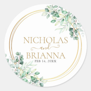 Elegant Greenery Eucalyptus Waterverf Wedding Ronde Sticker