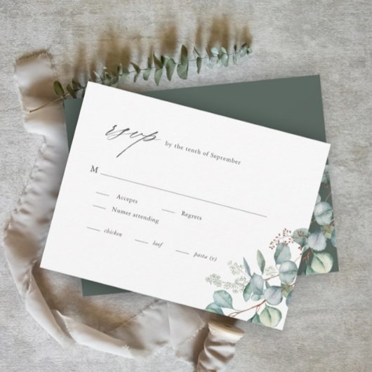 Elegant Greenery Eucalyptus Waterverf Wedding RSVP Kaartje
