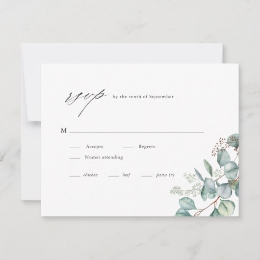 Elegant Greenery Eucalyptus Waterverf Wedding RSVP Kaartje (Voorkant)