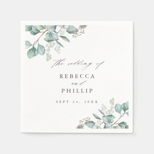 Elegant Greenery Eucalyptus Waterverf Wedding Servet (Voorkant)