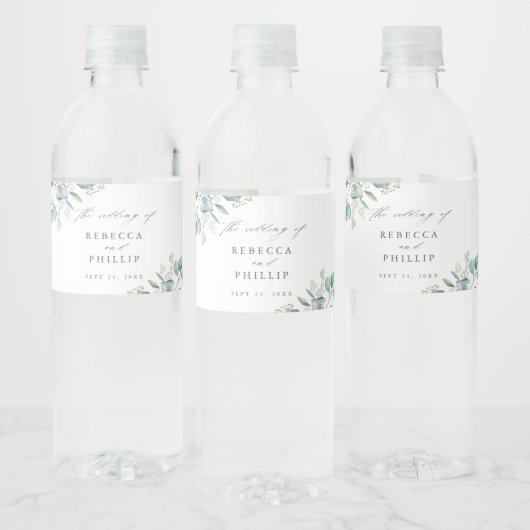 Elegant Greenery Eucalyptus Waterverf Wedding Waterfles Etiket (Flessen)