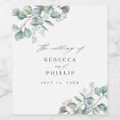 Elegant Greenery Eucalyptus Waterverf Wedding Wijn Etiket (Enkel label)