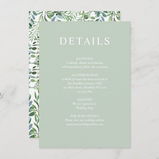 Elegant Greenery Eucalyptus Wedding Details Enclos Informatiekaartje (Voorkant / Achterkant)