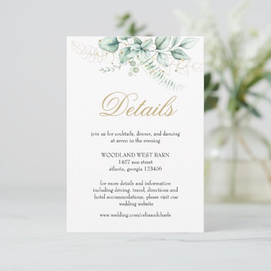 Elegant Greenery Eucalyptus Wedding Informatiekaartje (Staand voorkant)