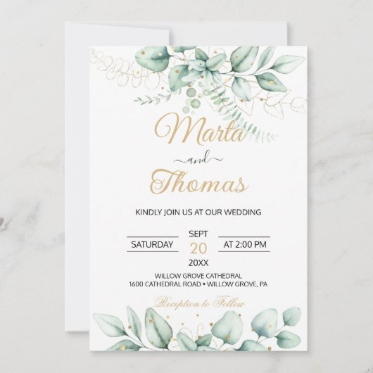 Elegant Greenery Eucalyptus Wedding Invitation Kaart (Voorkant)